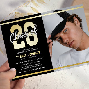 Modern Masculine Photo Graduation Party Foil Invitation