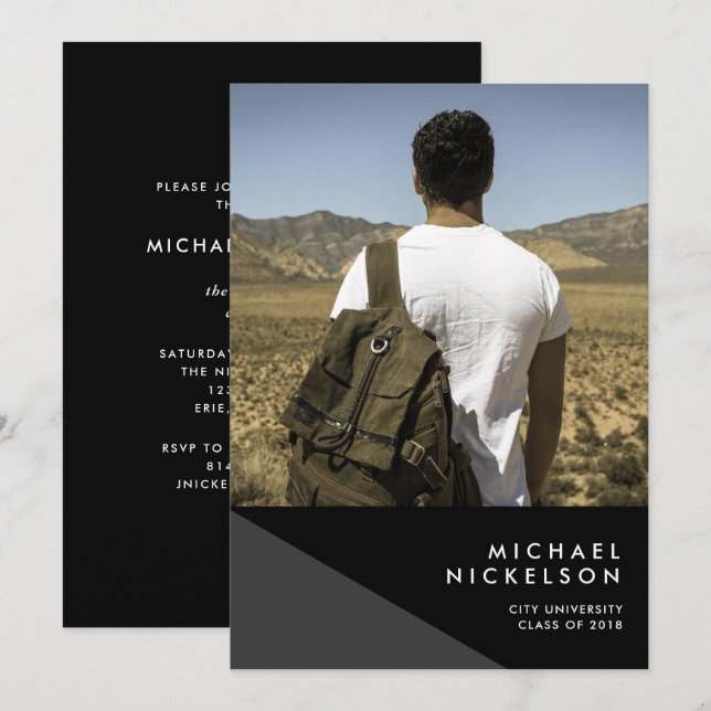 Modern Masculine Photo Graduation Party Invitation (Front/Back)