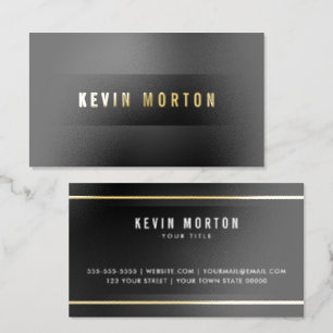 Modern masculine professional black gold silver foil business cards