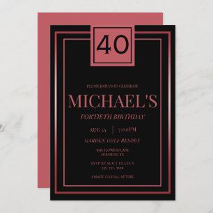 Modern Masculine Red & Black 40th Birthday Invitation