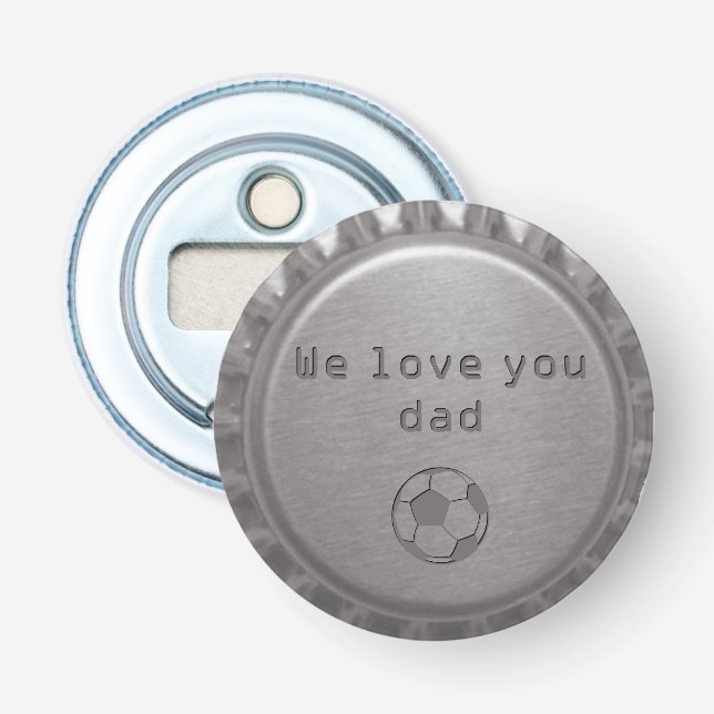 Modern Masculine Silver Metal Bottle Cap Soccer Bottle Opener (Front)
