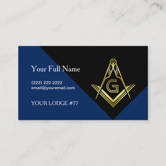 Modern Masonic Business Cards, Custom Freemasonry Business Card (Front)