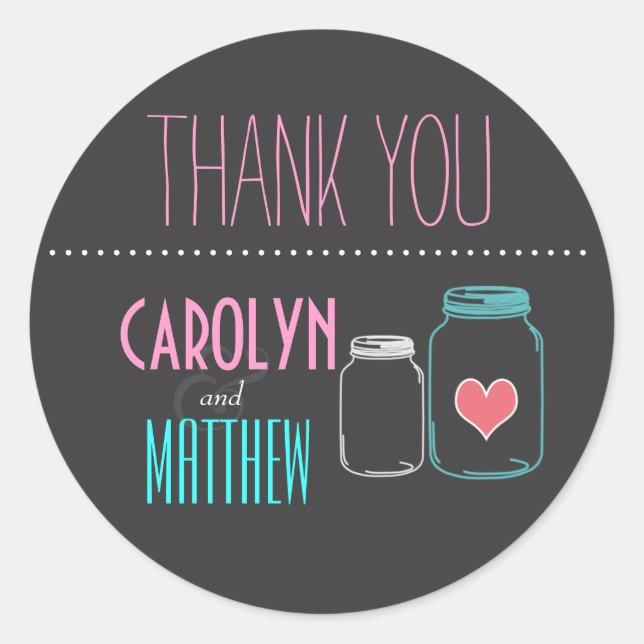 Modern Masonjar | Pink | Aqua Thank You Sticker (Front)