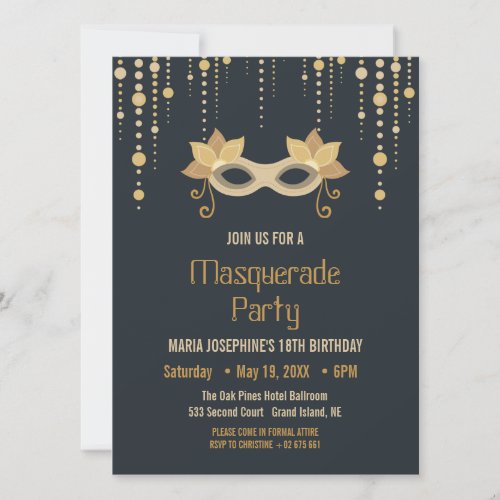Modern Masquerade birthday Party Invitation