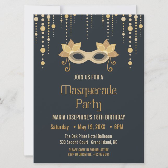 Modern Masquerade birthday Party Invitation (Front)