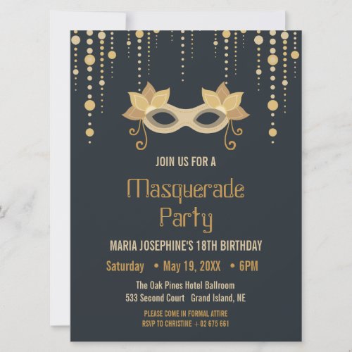 Modern Masquerade birthday Party Invitation