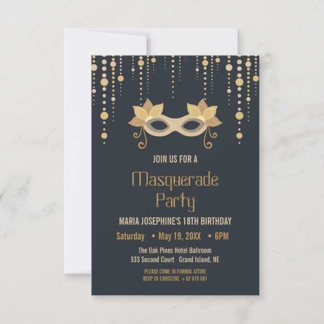 Modern Masquerade birthday Party Invitation (Front)