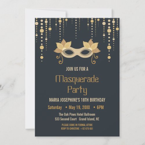 Modern Masquerade birthday Party Invitation