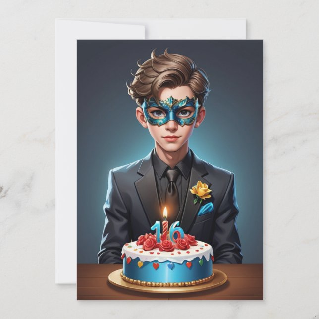 modern masquerade sweet 16 invitations (Front)