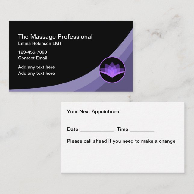 Modern Massage Services Appointment Template Card (Front/Back)