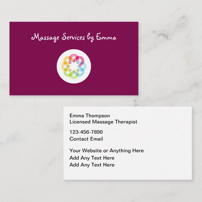 Modern Massage Therapist Logo Business Cards  (Front/Back)