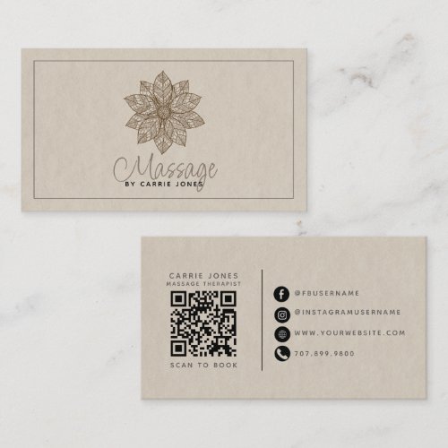 Modern Massage Therapist Lotus Flower Business Card