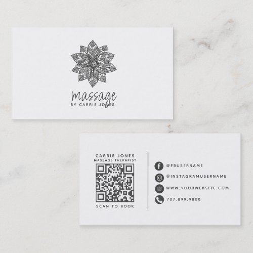 Modern Massage Therapist Lotus Flower Business Card