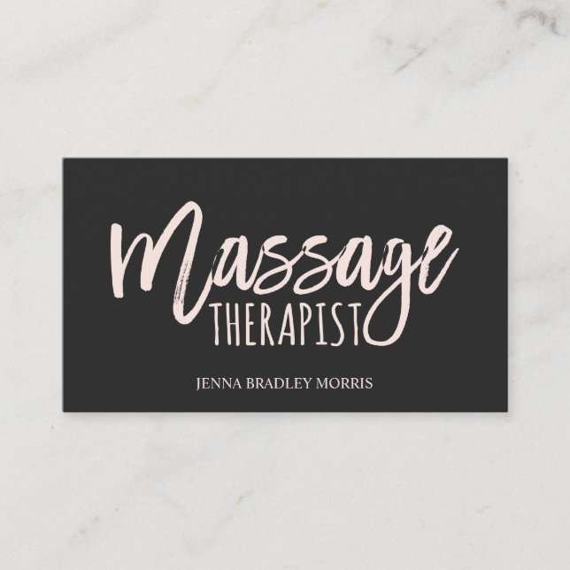 Modern massage therapist script blush pink business card (Front)