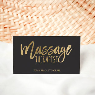 Modern massage therapist script chic gold foil business card