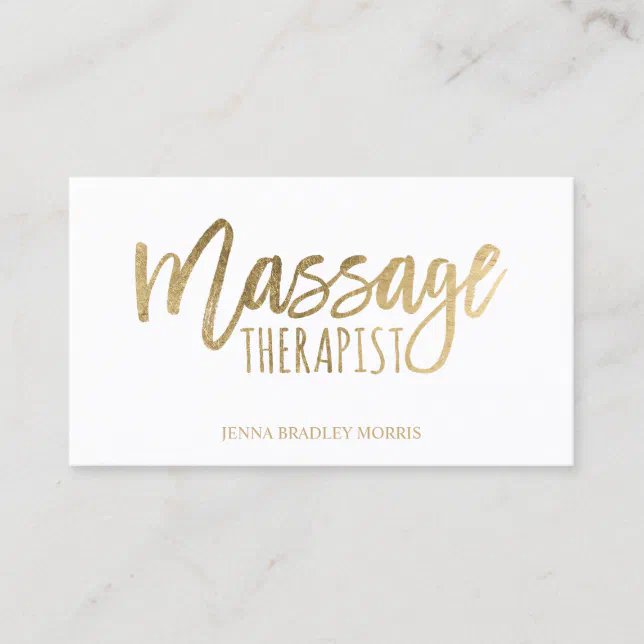 Modern Massage Therapist Script Gold Foil White Business Card Zazzle