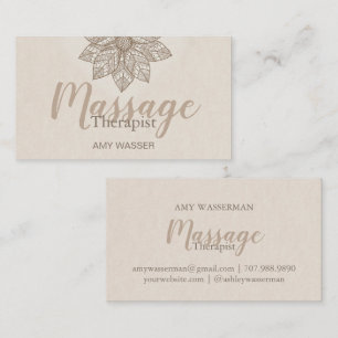 Modern Massage Therapist Script Lotus Flower Business Card