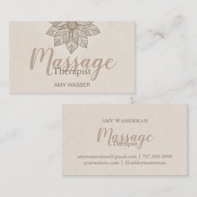 Modern Massage Therapist Script Lotus Flower Business Card (Front/Back)