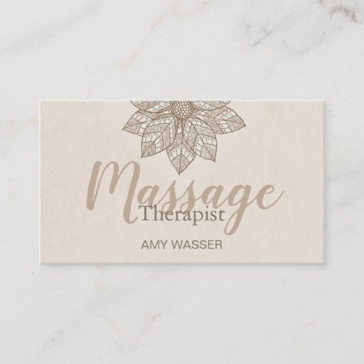 Customizable Modern Massage Therapist Script Lotus Flower Business Card