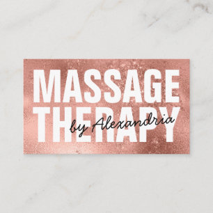 Modern Massage Therapy Rose Gold Glitter Sparkle Business Card