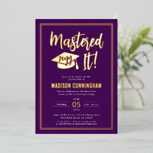 Modern Mastered It Master's Degree Graduation  Foil Invitation