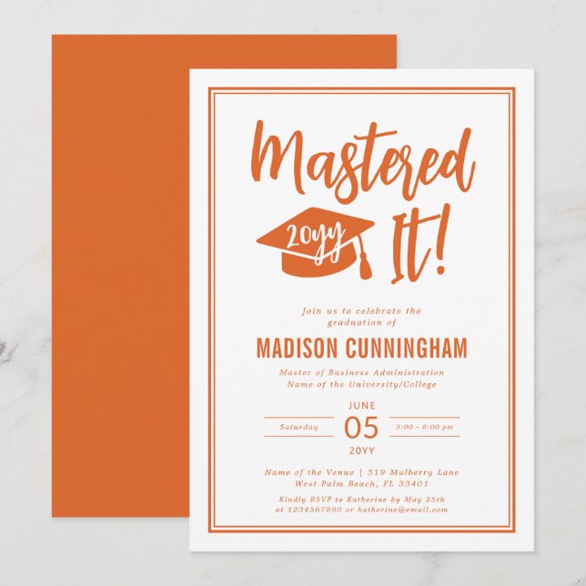 Modern Mastered It Master's Degree Graduation  Inv Invitation (Front/Back)