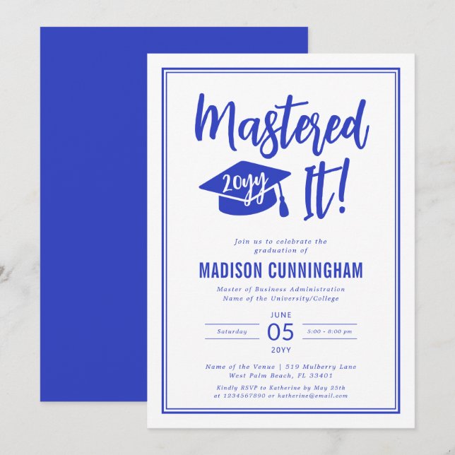 Modern Mastered It Master's Degree Graduation  Inv Invitation (Front/Back)