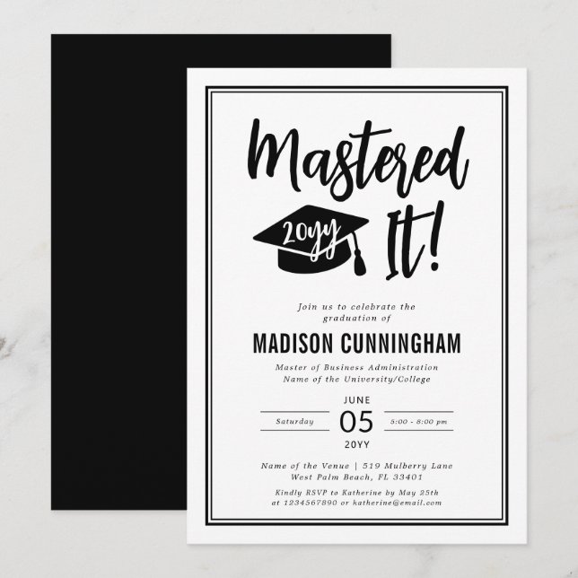 Modern Mastered It Master's Degree Graduation  Invitation (Front/Back)
