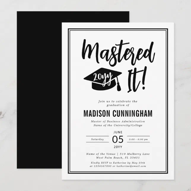 Modern Mastered It Master's Degree Graduation Invitation | Zazzle