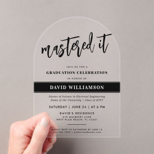 Modern Master's Degree Graduation Mastered it Acrylic Invitations