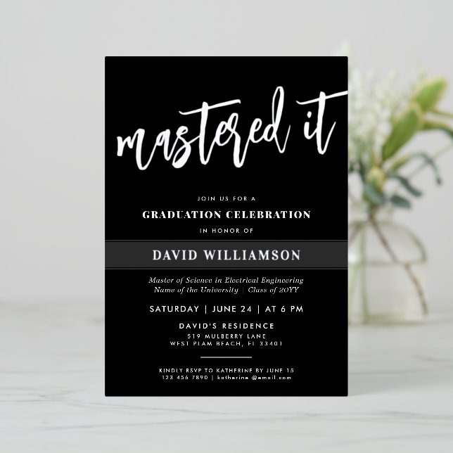 Modern Master's Degree Graduation Mastered it Foil Invitation (Standing Front)