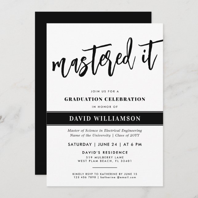 Modern Master's Degree Graduation Mastered it Invitation (Front/Back)