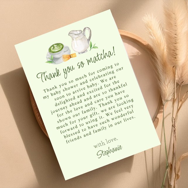 Modern Matcha Themed Baby Shower Thank You Card (Creator Uploaded)