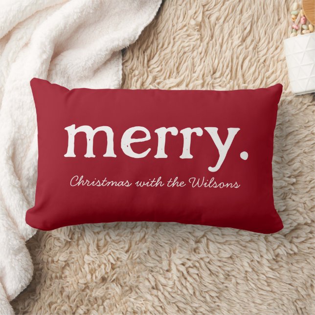 Modern Matching Family Minimalist Merry Christmas Lumbar Pillow (Blanket)