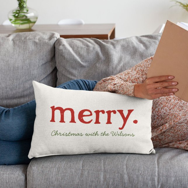 Modern Matching Family Minimalist Merry Christmas Lumbar Pillow (Creator Uploaded)