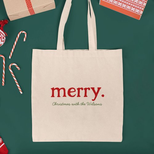 Modern Matching Family Minimalist Merry Christmas Tote Bag