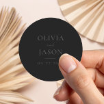 Modern Matte Black Minimal Wedding Classic Round Sticker<br><div class="desc">Modern wedding stickers with minimal design in matte black color.</div>