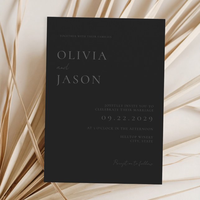Modern Matte Black Minimal Wedding Invitation (Creator Uploaded)