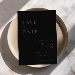 Modern Matte Black Minimal Wedding Save The Date