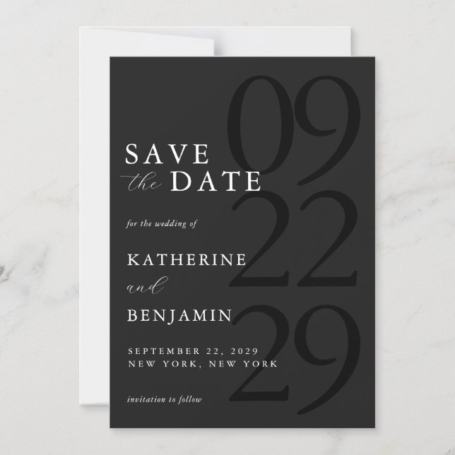 Modern Matte Black Minimal Wedding Save the Date Magnetic Invitation (Front)