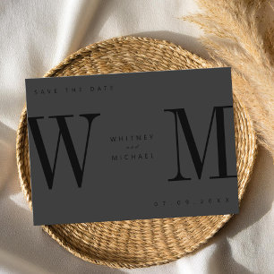 Modern Matte Black Minimalist Monogram Wedding Save The Date