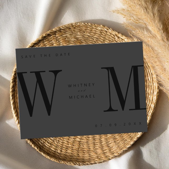 Modern Matte Black Minimalist Monogram Wedding Save The Date (Creator Uploaded)