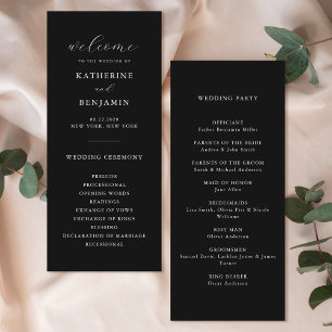 Modern Matte Black Minimalist Wedding Program