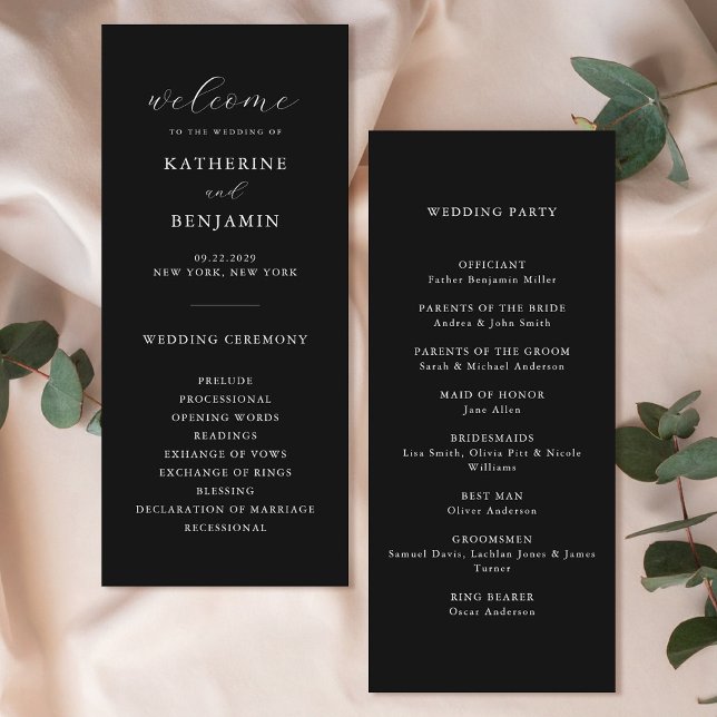 Modern Matte Black Minimalist Wedding Program (Creator Uploaded)