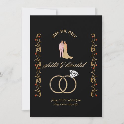 modern matte black minimalist wedding save the dat