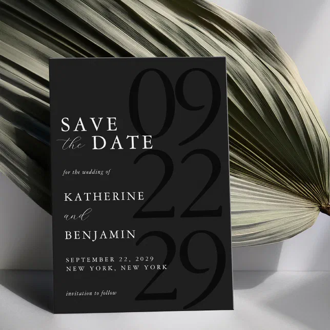 Modern Matte Black Minimalist Wedding Save The Date
