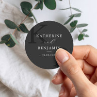 Modern Matte Black Monogram Minimalist Wedding