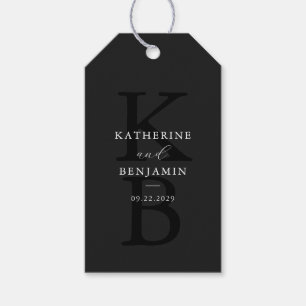 Modern Matte Black Monogram Minimalist Wedding Gift Tags