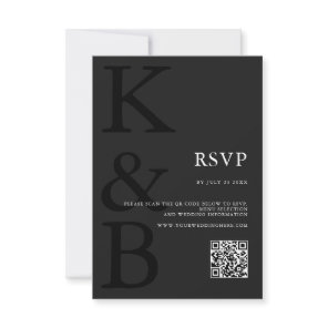 Modern Matte Black Monogram Minimalist Wedding RSVP Card