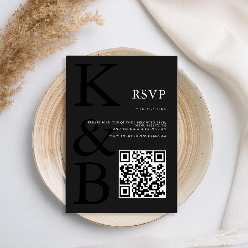 Modern Matte Black Monogram Minimalist Wedding RSVP Card
